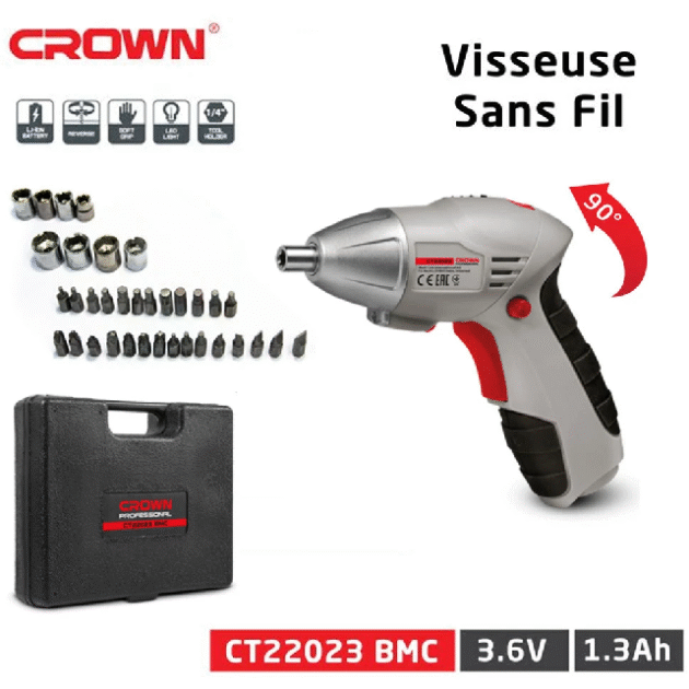 Visseuse électrique à batterie sans fil Crown plus de 45 pièces مفك كهربائي لاسلكي من كراون مع أكثر من 45 قطعة
